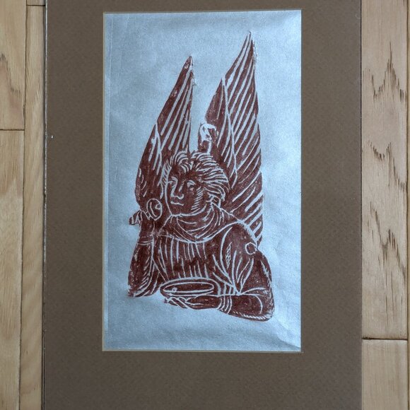 Brass Rubbing of Angel Professionally Hand Made Ready to Hang 8x12 Artwork - Picture 4 of 6